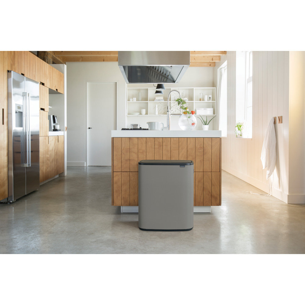 Brabantia Bo Touch Top Dual Recycling Can, Mineral Concrete Gray