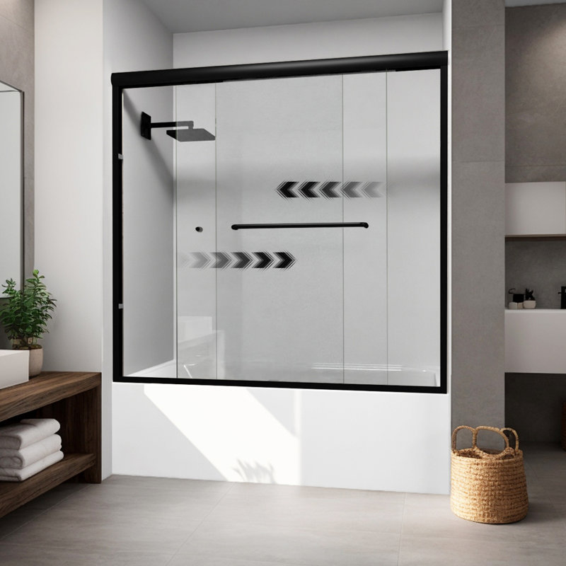 59" W x 56" H Double Sliding Semi-Frameless Tub Door, Clear, Matte Black