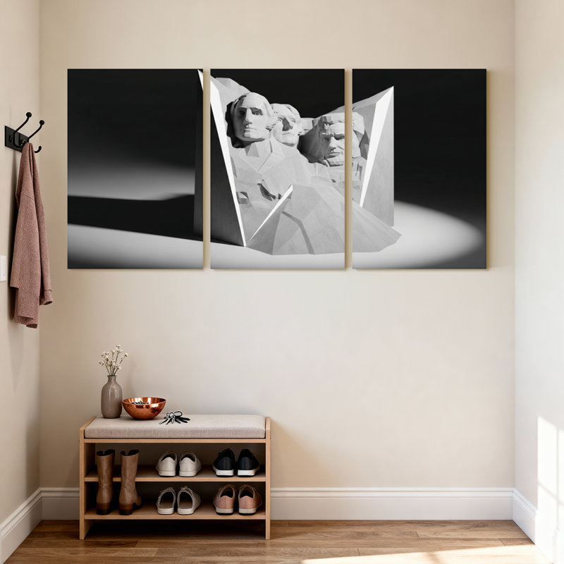 Ensemble de 3 reproductions d'art sur toile, "Mont Rushmore" avec cités et villes, H 24 po x l 48 po