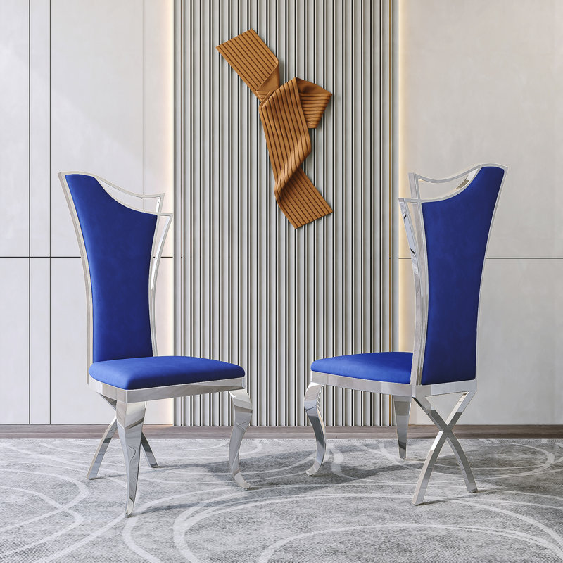 7 - Piece Dining Set, White/Blue/Silver