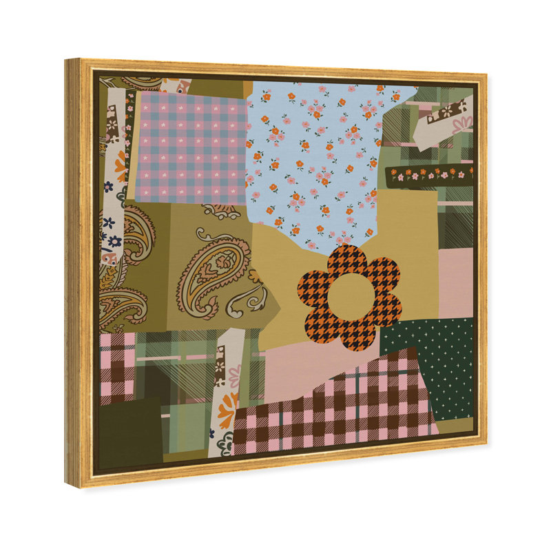 Retro Scarf Canvas Fashion Print by Oliver Gal, Black Frame, 12 x 12, 13"H x 13"W, Gold Floater Frame