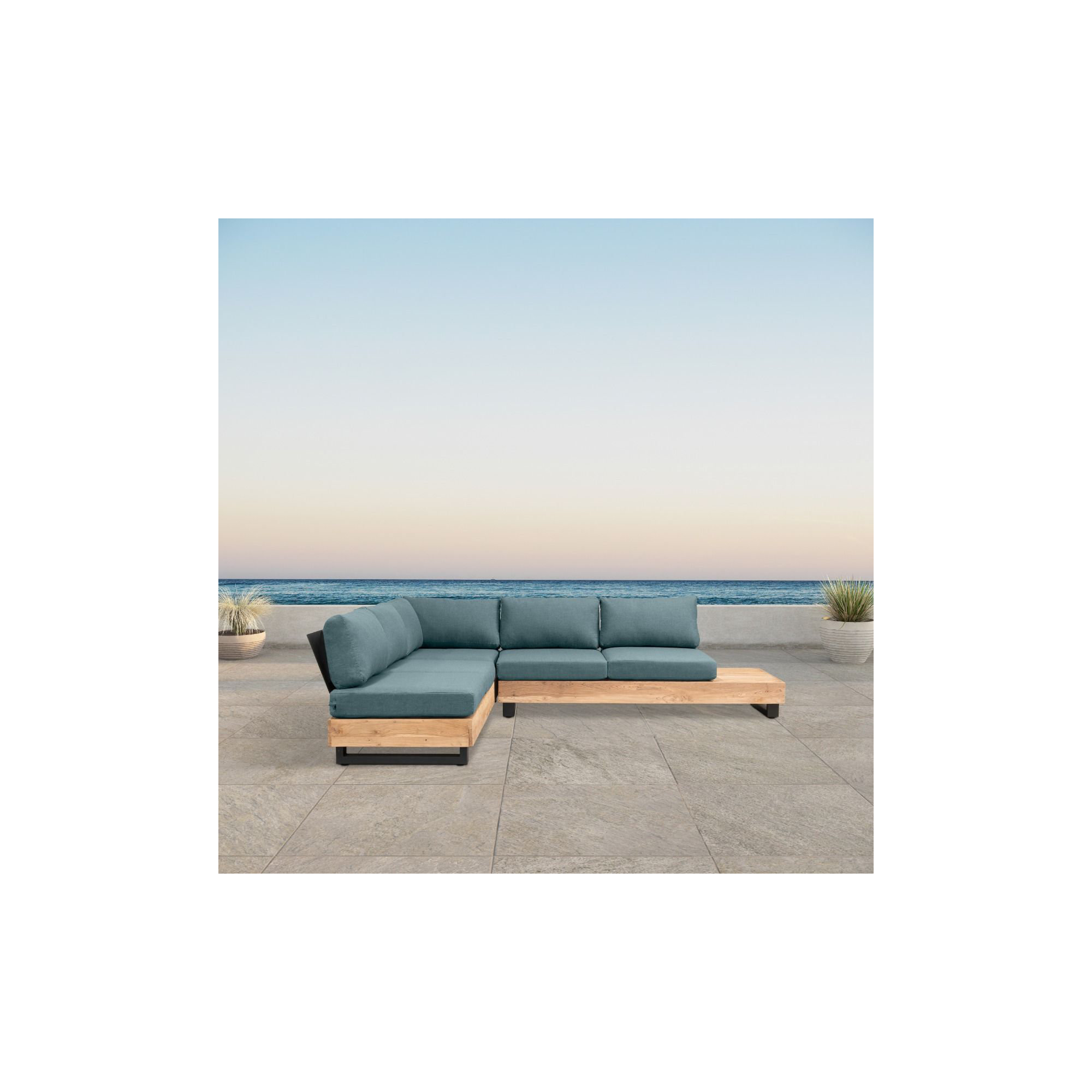 Combes 5 - Person Modular Patio Conversation Set with Sunbrella® Cushions, Cast Lagoon Sunbrella® Plainweave