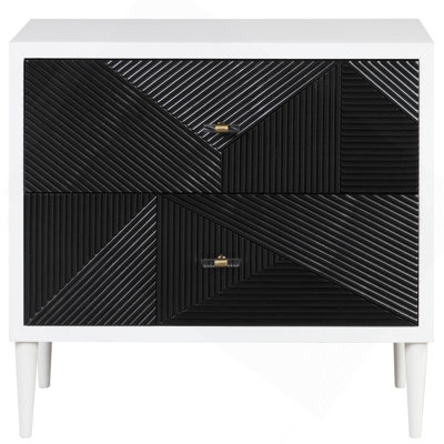 Table de chevet blanche et noire avec 2 tiroirs