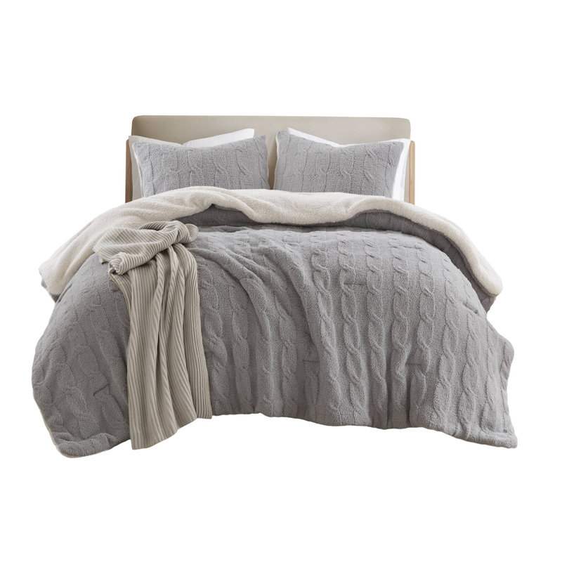 Luxurious Twin Chenille Bedding Sets With Ultra-soft Sherpa, Gray