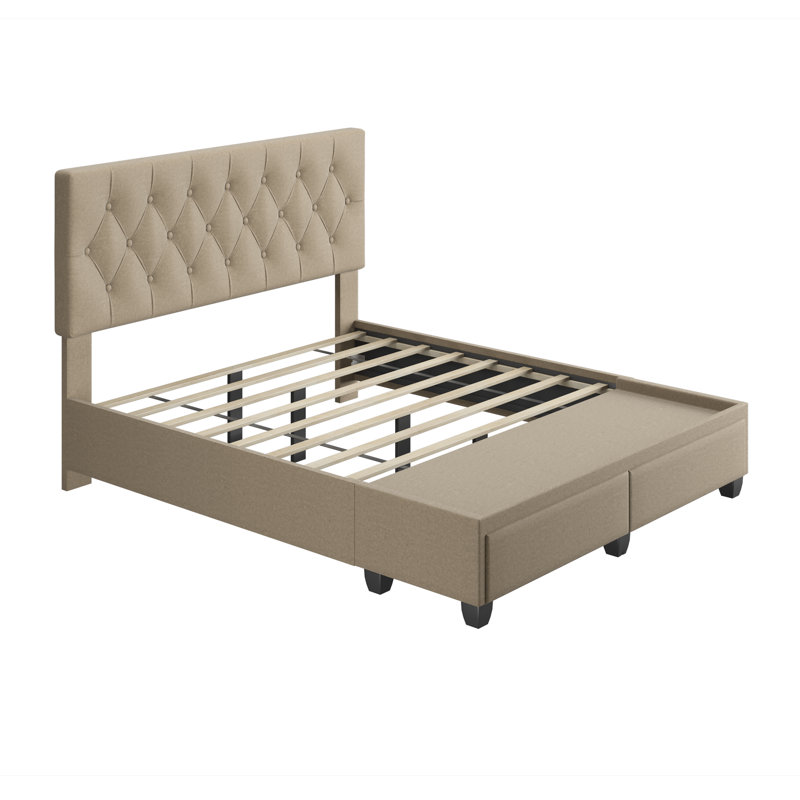 Structure de lit tapissier Salerno, Beige, Double
