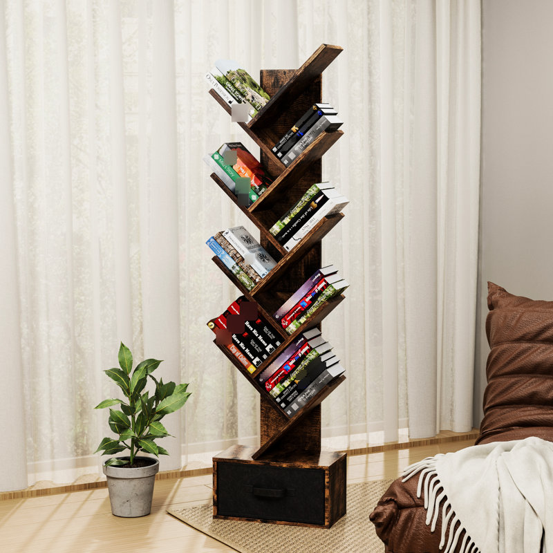 Bibliothèque moderne avec tablettes à 9 niveaux et tiroir