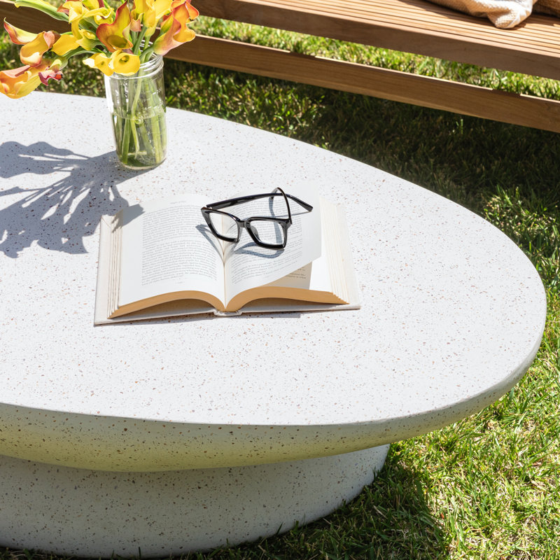 Jaela 53" Wide Outdoor Concrete Terrazzo Coffee Table, Ivory