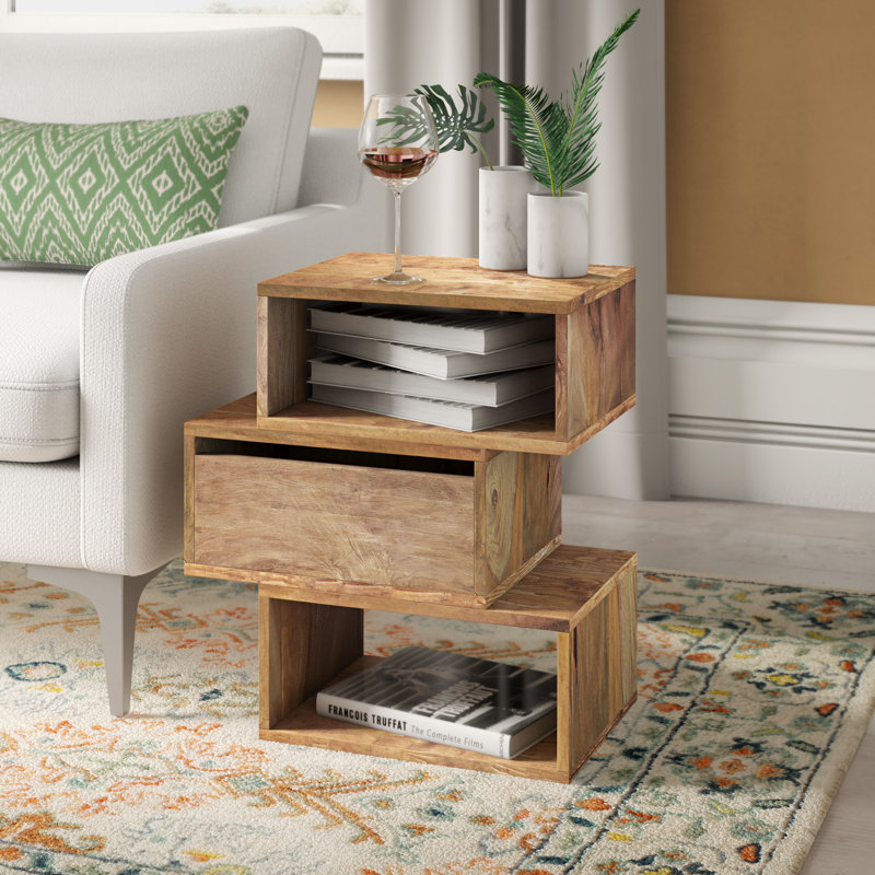 Grand Isle Solid Wood Floor Shelf End Table, Teak
