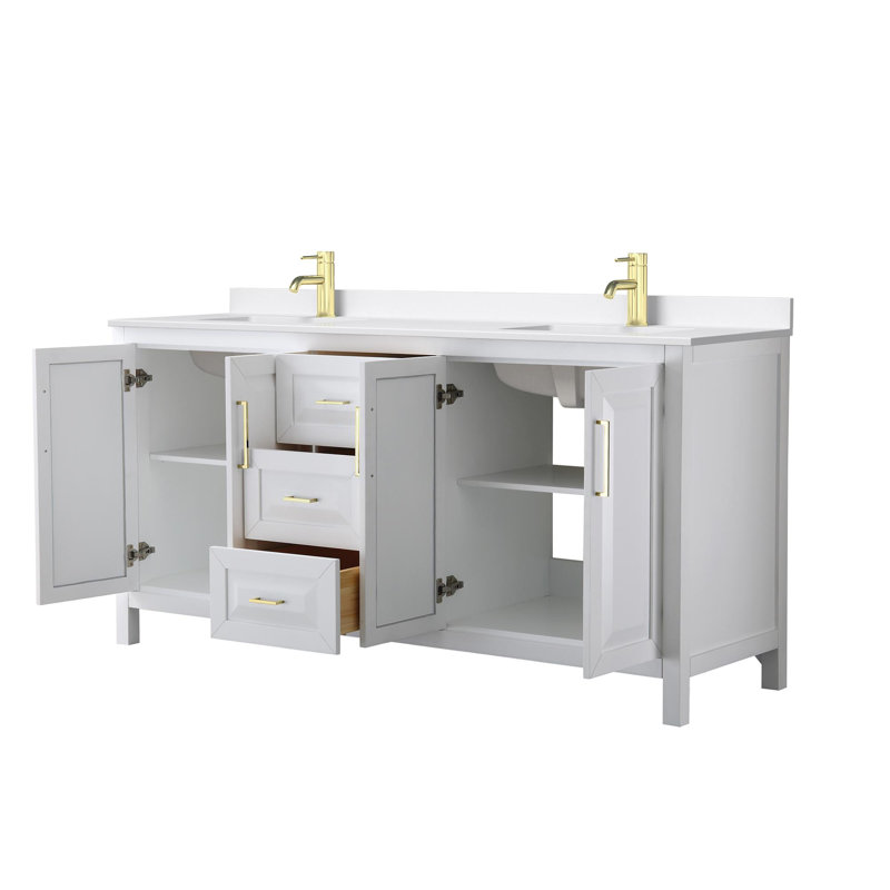 Daria 72'' W Vanity, White, Brushed Gold, White Quartz