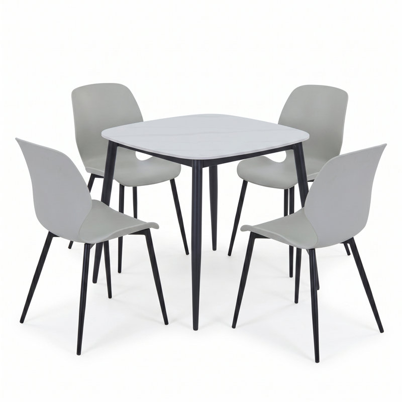 Westhope 5-Piece Dining Set, Square Table & Four Plastic Chairs, Grey, Sintered Stone