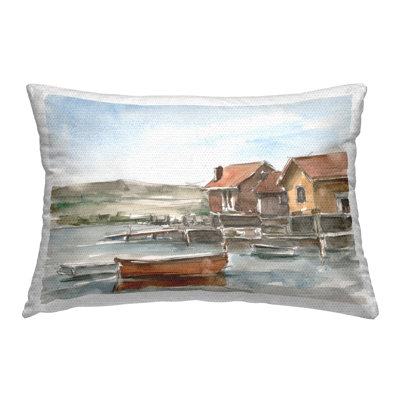 Canoes on Lake Edge Outdoor Printed Pillow by Ethan Harper