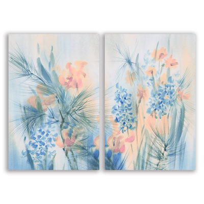 " Azure Blossoms: A Watercolor Symphony " 2 - Pieces Painting Print