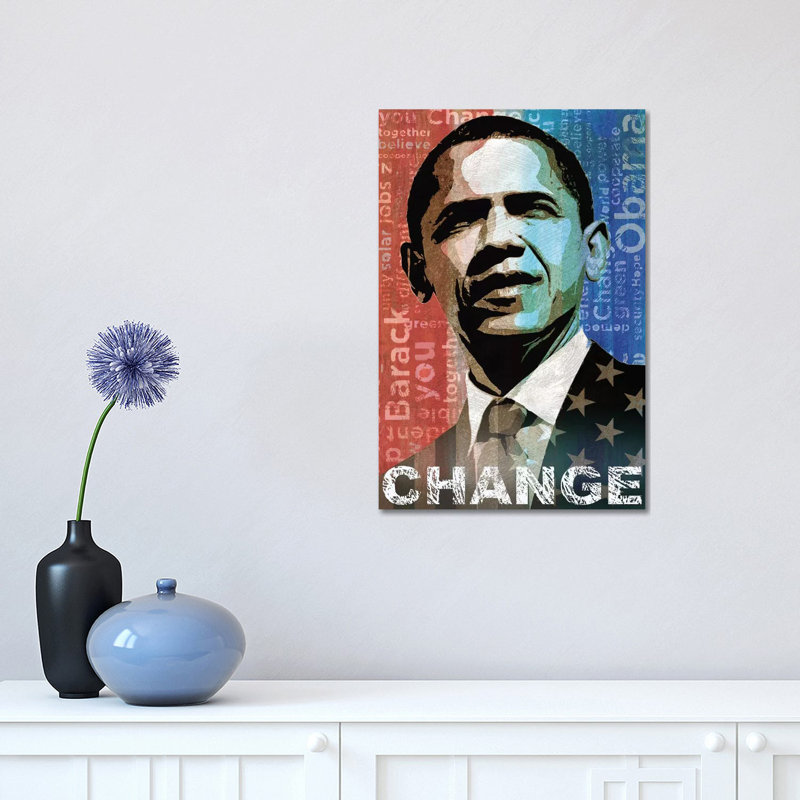 Obama: Change by Keith Mallett - 1 Piece Wrapped Canvas Wall Art, 30.48 cm H x 45.72 cm W