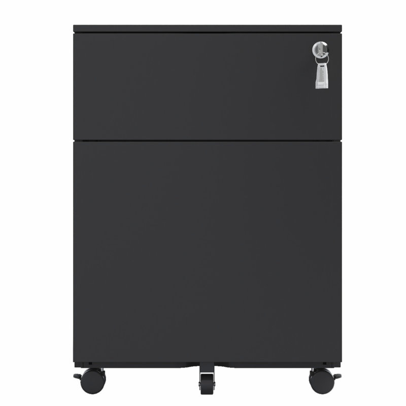 2-Drawer Mobile File Cabinet With Lock, Steel File Cabinet With Wheels, Black