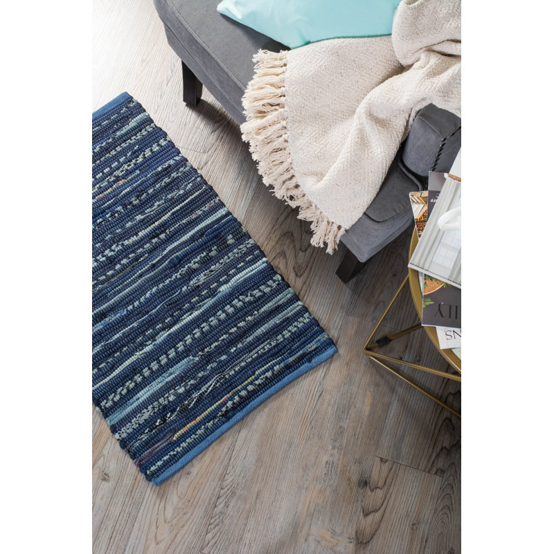 Tapis bleu marine / bleu en laine noué à la main Crusado