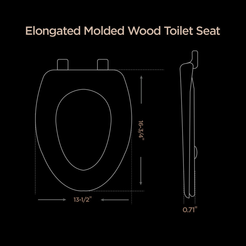 Siège de toilette allongé à fermeture lente avec charnières réglables et retrait facile en bois moulé, taille standard, Os