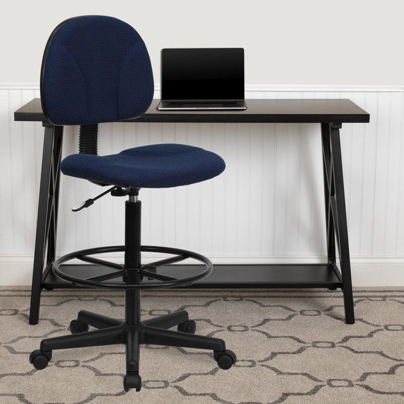 Chaise de dessinateur commerciale à hauteur réglable avec anneau de pied réglable, Motif bleu marine, Non
