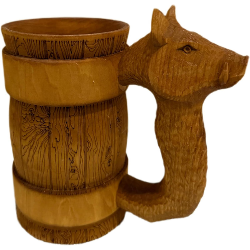 Tasse en bois Victoria Bella avec poignée sculptée 24 oz (700 ml), tasse pour bière, kvass et boissons froides, 100% faite à la main