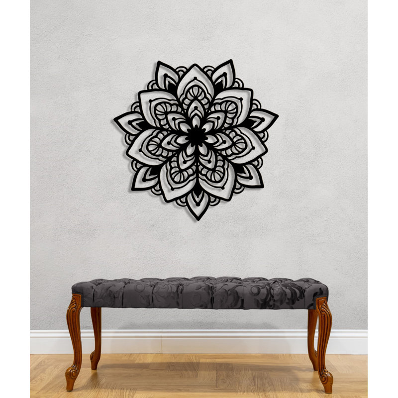 Metal Mandala Abstract Wall Hanging Décor, Creative Floral Metal Wall Art Home Decoration, Matte Black