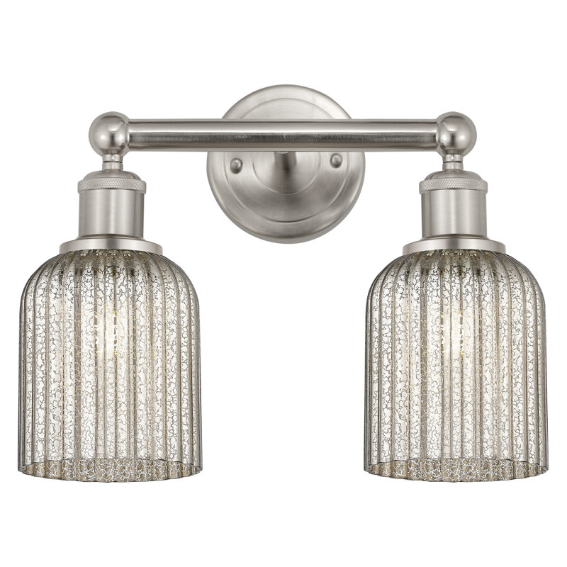 Abat-jour de salle de bain 2 lumières Edison Addeline 14 po, Nickel satiné, Gris métallisé