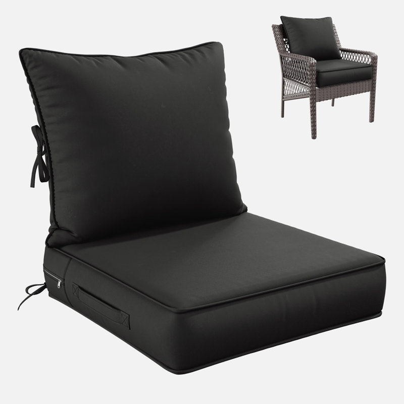 Outdoor Deep Seating Cushion Set Indoor And Outdoor Seat / Back Cushion, Available In 4 Sizes, 22" H x 22" W, Black