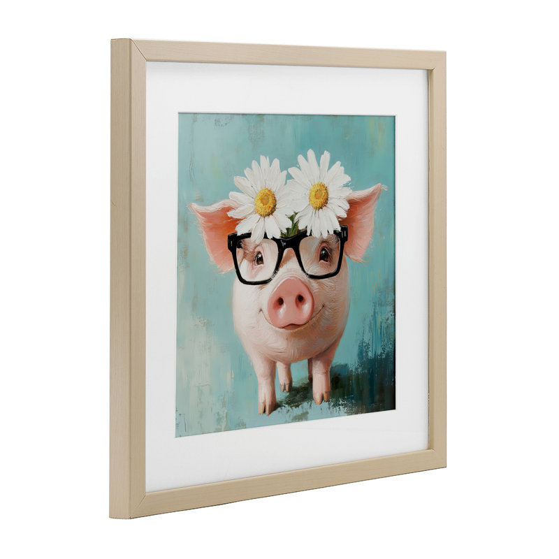 «Nerdy Natalie Piglet», reproduction sous verre encadrée par Tina LeCour, H 16 po x l 16 po, Cadre de récolte en pin