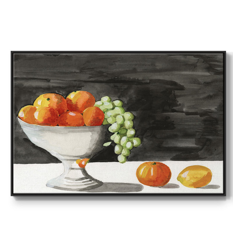 Aquarelle, bol à fruits II - impression, H 25 po x l 37 po x P 2 po, Toile avec cadre flottant noir