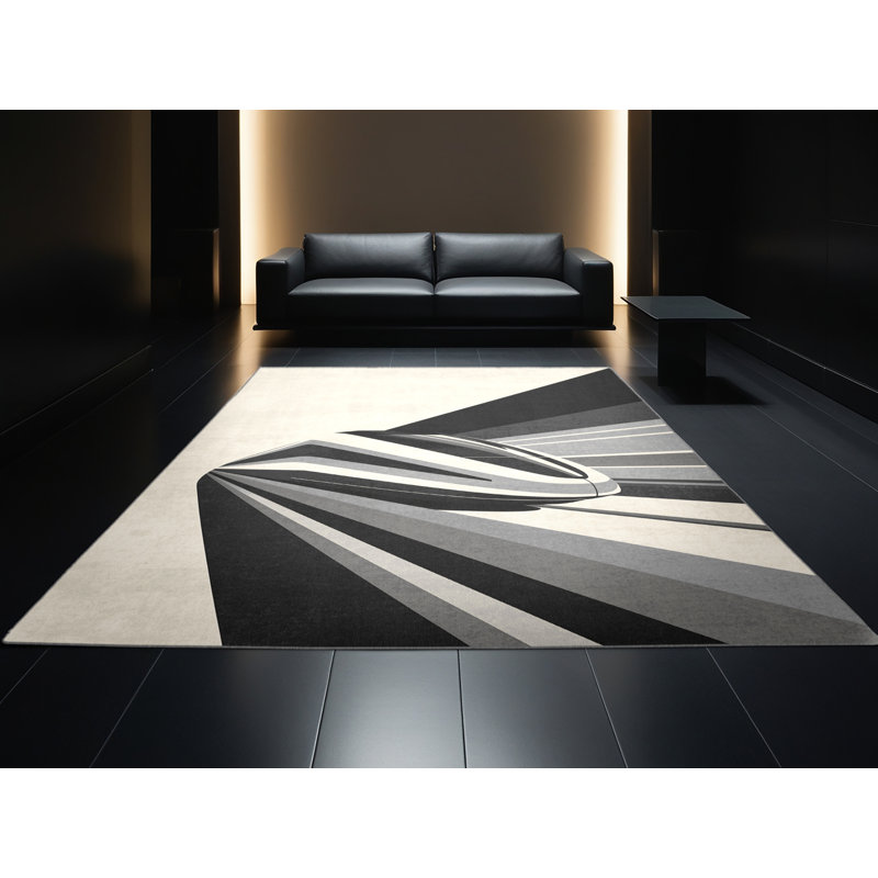 Soft Plush Eddy Modern Passenger Train Modern & Contemporary Area Rug in Beige – Gray Binding, 2x3