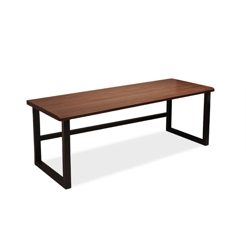 Nut-brown+Black Rectangular Solid Wood+Iron desk, 29.53" H x 55.12" W x 27.56" D