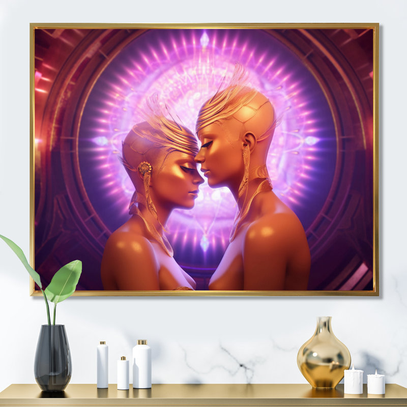«Goddess Couple Divine Love», reproduction sur toile encadrée, H 16 po x l 32 po x P 1 po, Cadre flottant doré