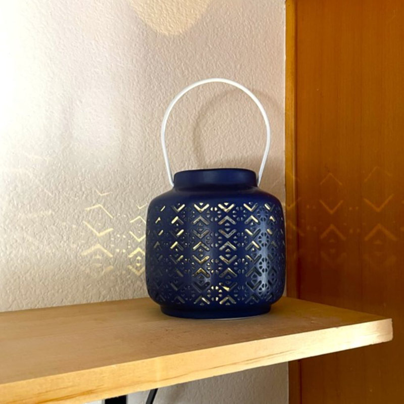 Navy Ceramic Hanging LED Lantern, 5.5 Inch