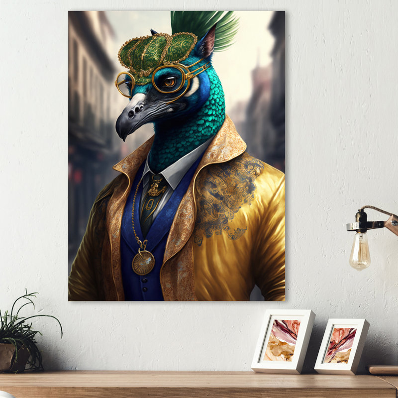Peacock Gangster In NYC III - Décoration murale animaux en métal, H 32 po x l 16 po x P 1 po