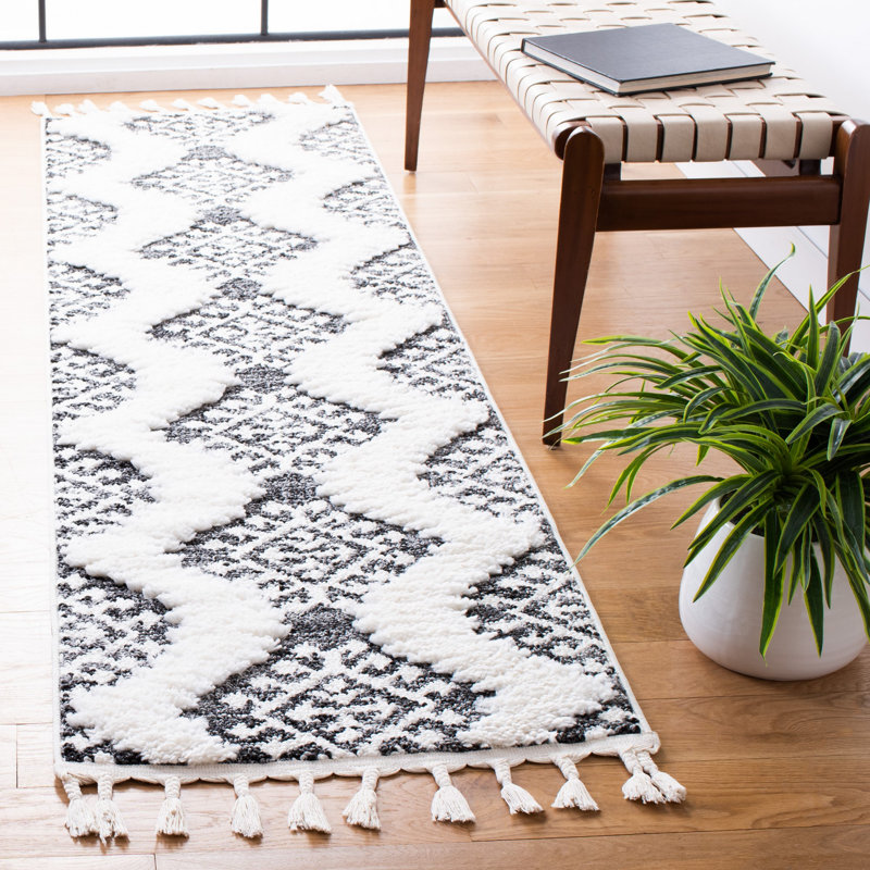Tapis Ikat Imraan, Dark Grey/Ivory, Tapis de couloir 2 pi 3 po x 8 pi