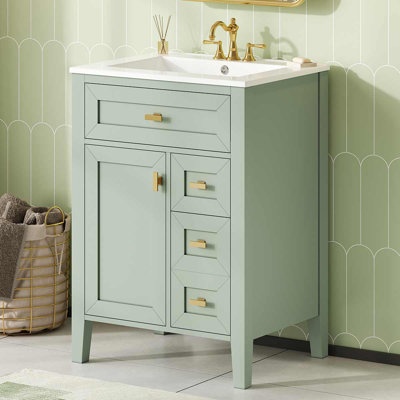 Meuble-lavabo moderne 24 po avec lavabo en céramique, armoire avec porte à 2 niveaux pour salle de bain