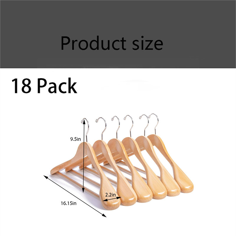 Ensemble de 18 cintres en bois avec tringle antidérapante, 18
