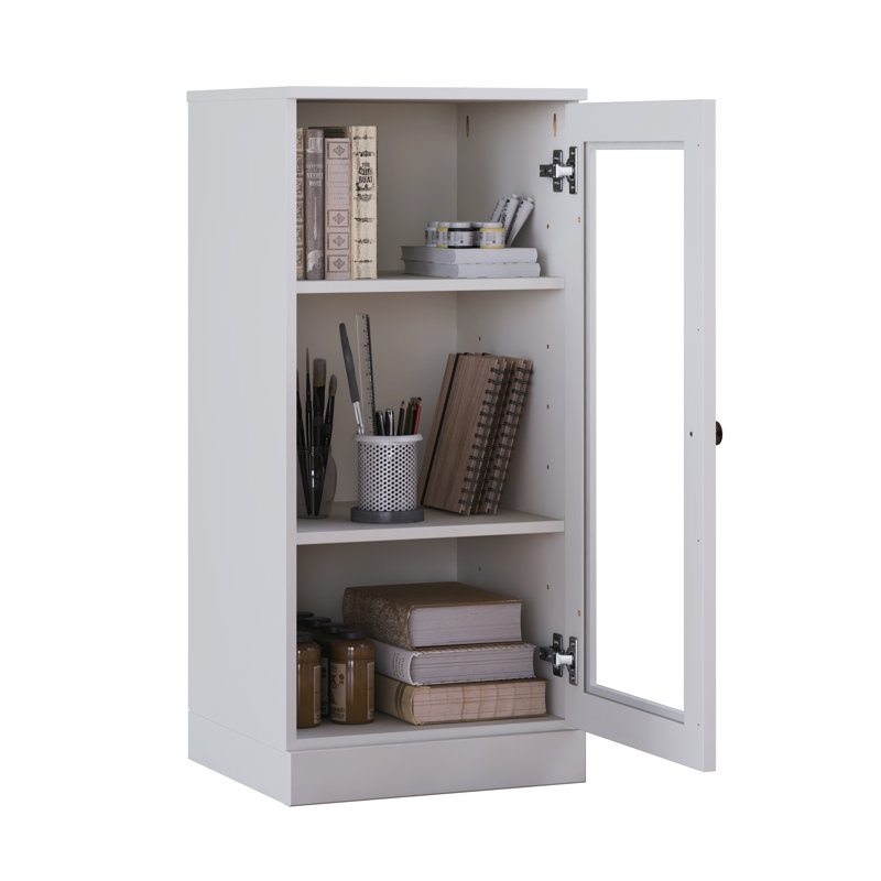 100% Solid Wood 3-Shelf Bookcase with Clear Glass Door and Adjustable Shelves, White