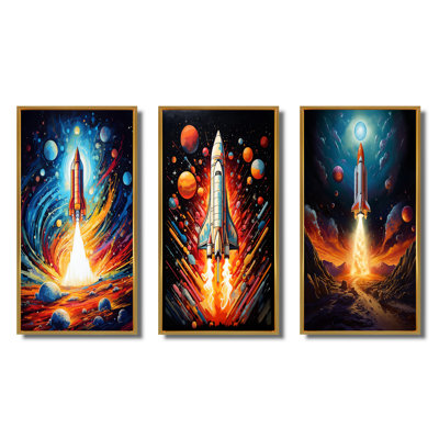 «Rocketship Stellar Voyage», 3 pièces sur toile