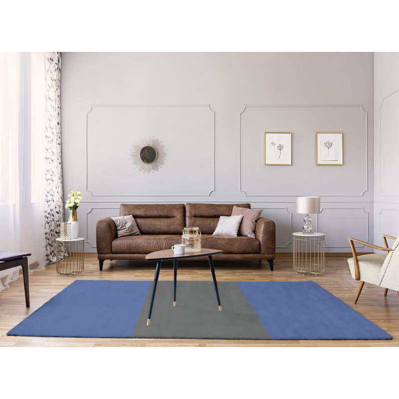 Tapis à rayures bleu/gris, Rectangle 9 pi x 12 pi