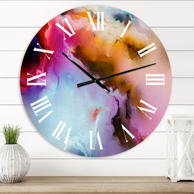 Nuage de fuchsia bleu et brun I - horloge murale moderne