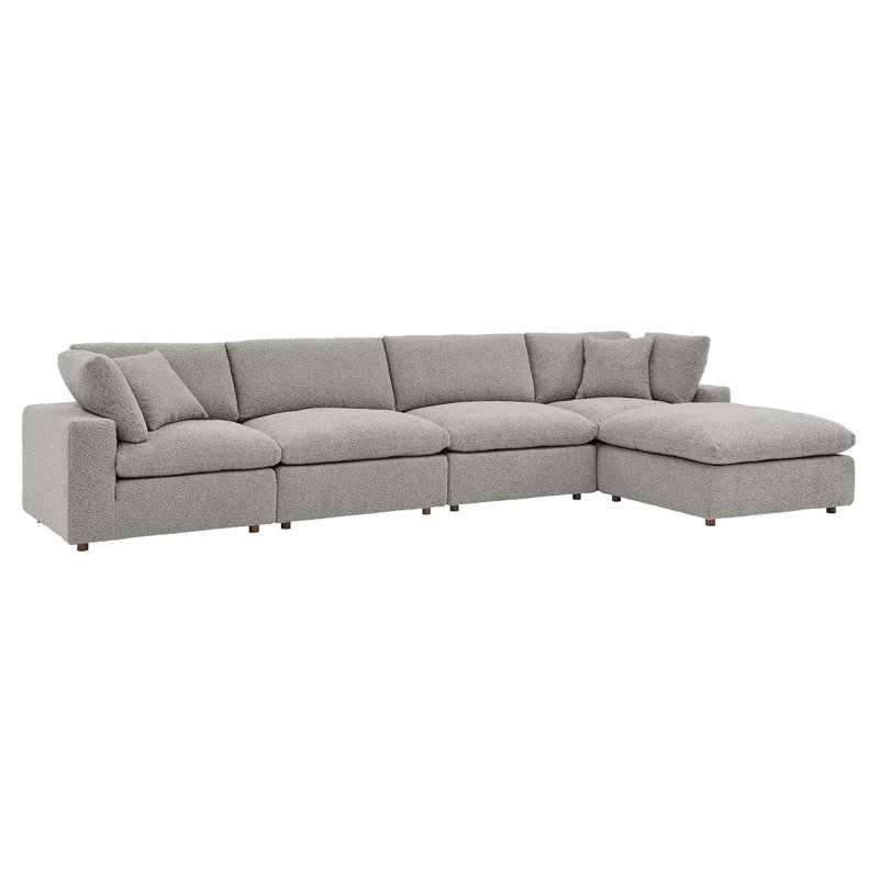 Modway Commix Down Filled Overstuffed Boucle Fabric 5-Piece Sectional Sofa, Light Gray 
