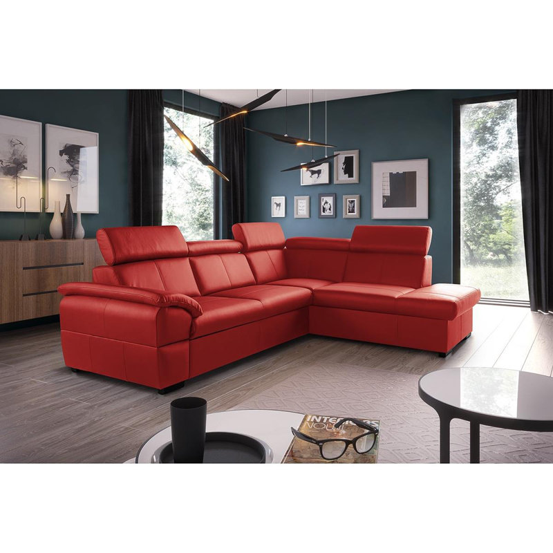Edena Leather Corner Sofabed, Right Hand Facing, Red