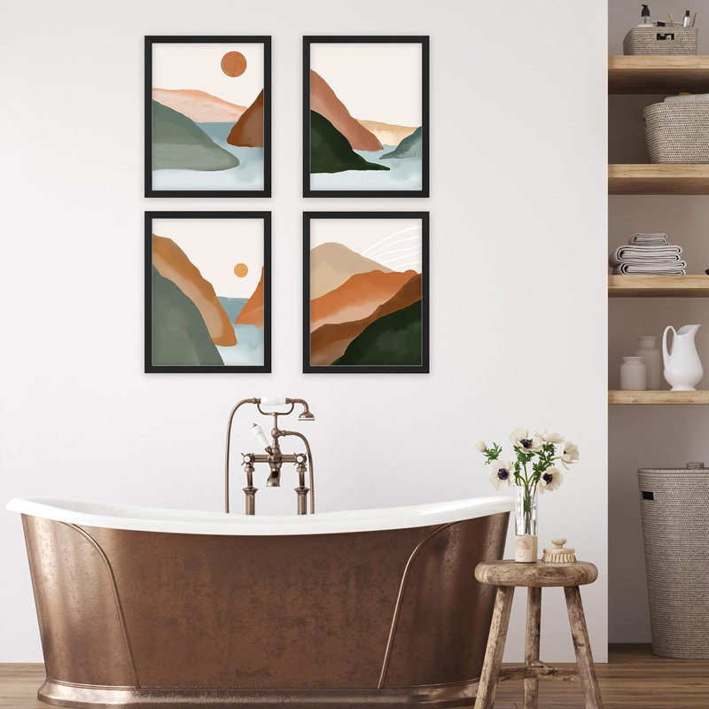Ensemble de 4 impressions de décorations murales encadrées sur papier, 4 pièces, H 14 po x l 11 po x P 1 po, Naturel