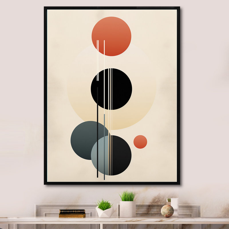 «Waning With The Moon», circulaire géométrique rétro I - décoration murale géométrique moderne, Cadre flottant noir