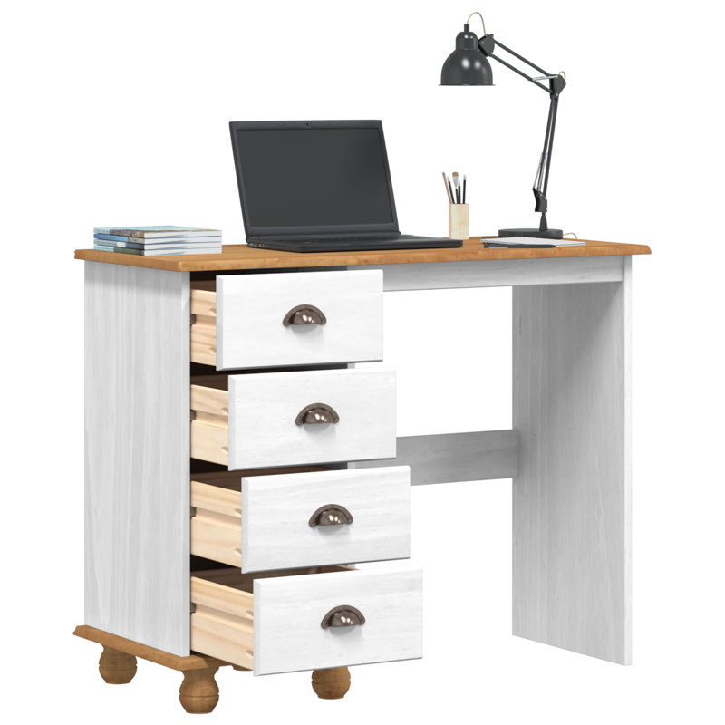 Solid Wood Writing Desk, Brown/White