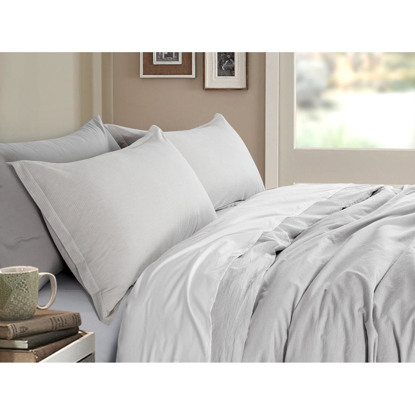 Cinder Pima Cotton Duvet Cover Set, Charcoal Gray/Dark Gray, California King Duvet Cover + 2 King Shams