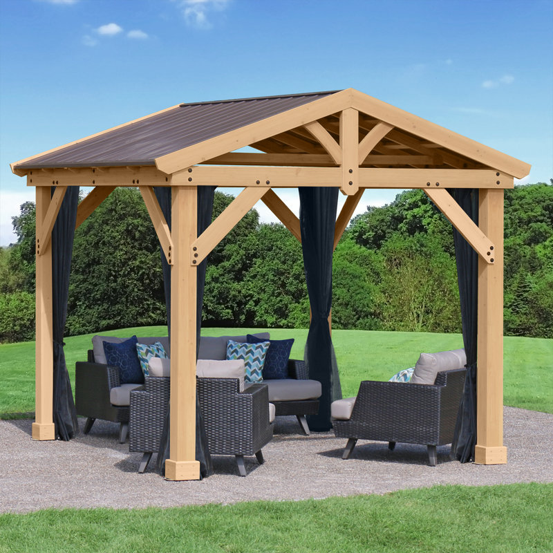 10' x 10' Meridian Pavilion Mosquito Mesh Kit  Premium Phifer UV-Resistant Mesh with Easy Glide Tracks and Full-Length Zippered Panels