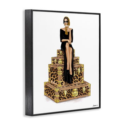 Stylish Gal and Suitcases Framed Giclee, design by Ziwei Li