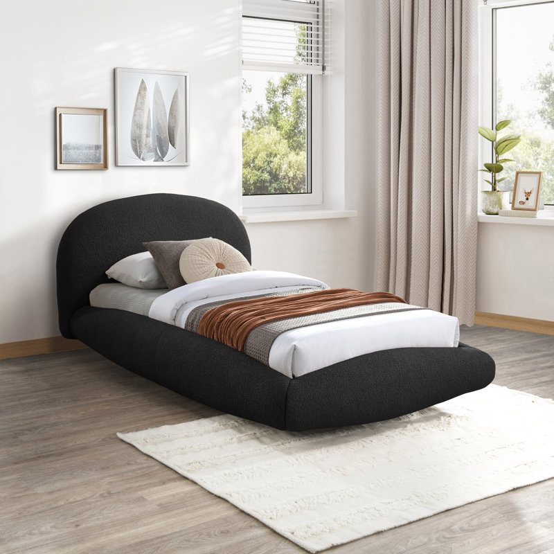 Lit en tissu Genesis, Simple, Tissu en teddy imitation Shearling noir