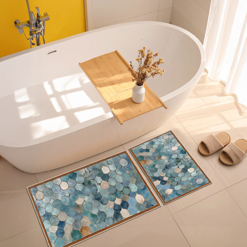 Volf Soft Blue Bathmat Set (2 Pieces) | 100% Polyester, 1.6 x 2.0 ft & 2.0 x 3.3 ft | 650 g/m², 0.2 in Pile Height, Non-Slip Dot Base | Machine Washable, Durable & Easy to Clean | Perfect for Bathroom Décor