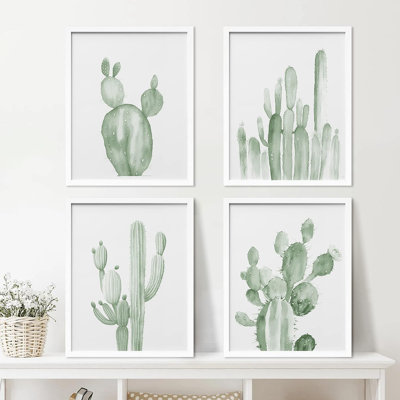 Minimal Botanical IDÉE4WALL, art mural encadré pastel, cactus du désert du sud-ouest, ensemble de 4 impressions de nature sauvage, décoration florale botanique pour le salon, impression encadrée de chambre à coucher, 4 pièces